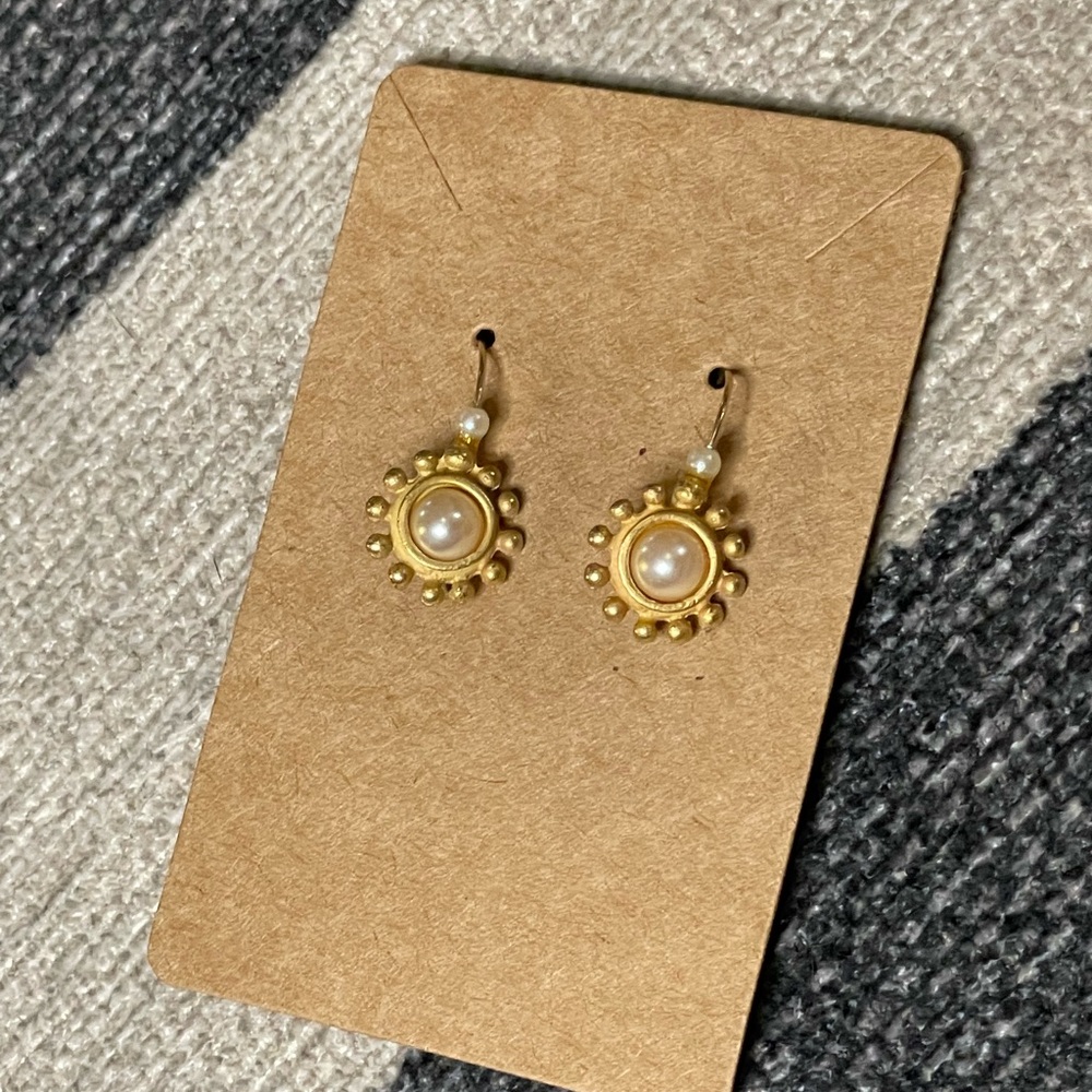 Pearl & Gold Beaded Halo Drop Earrings